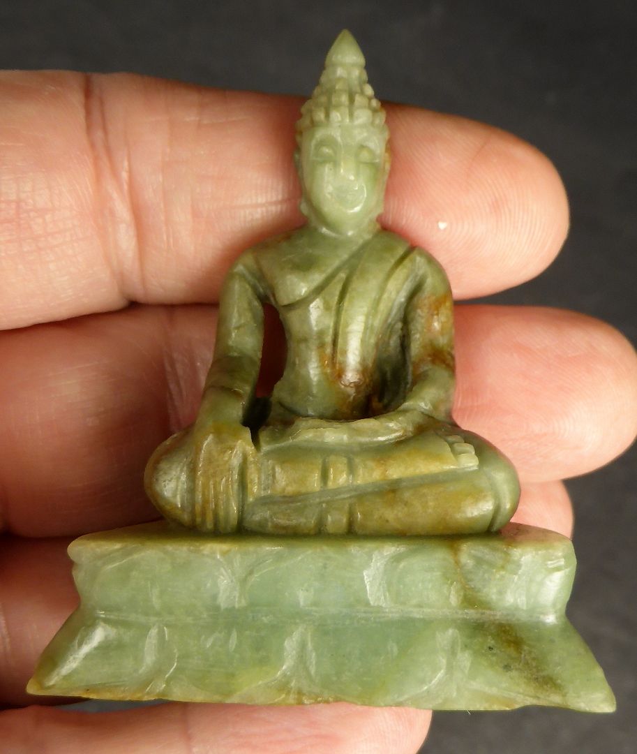 REAL JADE BUDDHA CARVING. rare natural untreated! THAILAND. 2.4 inches