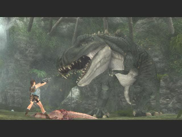 tomb raider, anniversary, game, lara, screenshot, t-rex, fight, lost, valley
