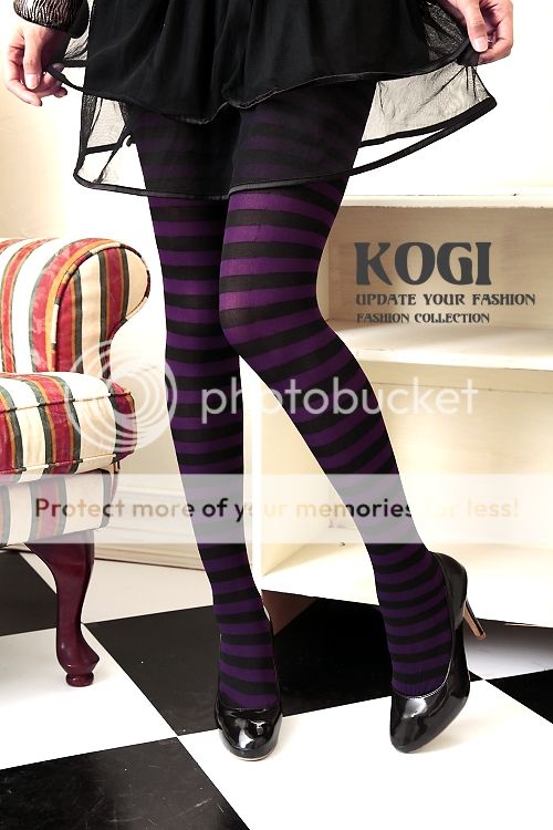 W2AZ34 Gothic Punk Striped Tights Hosiery Pantyhose NEW  