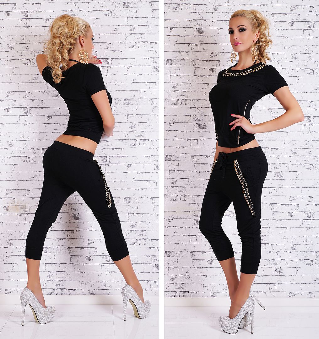 New Women's Capri Tracksuit Jogging's With Gold Chain Leisure Gym Suit ...