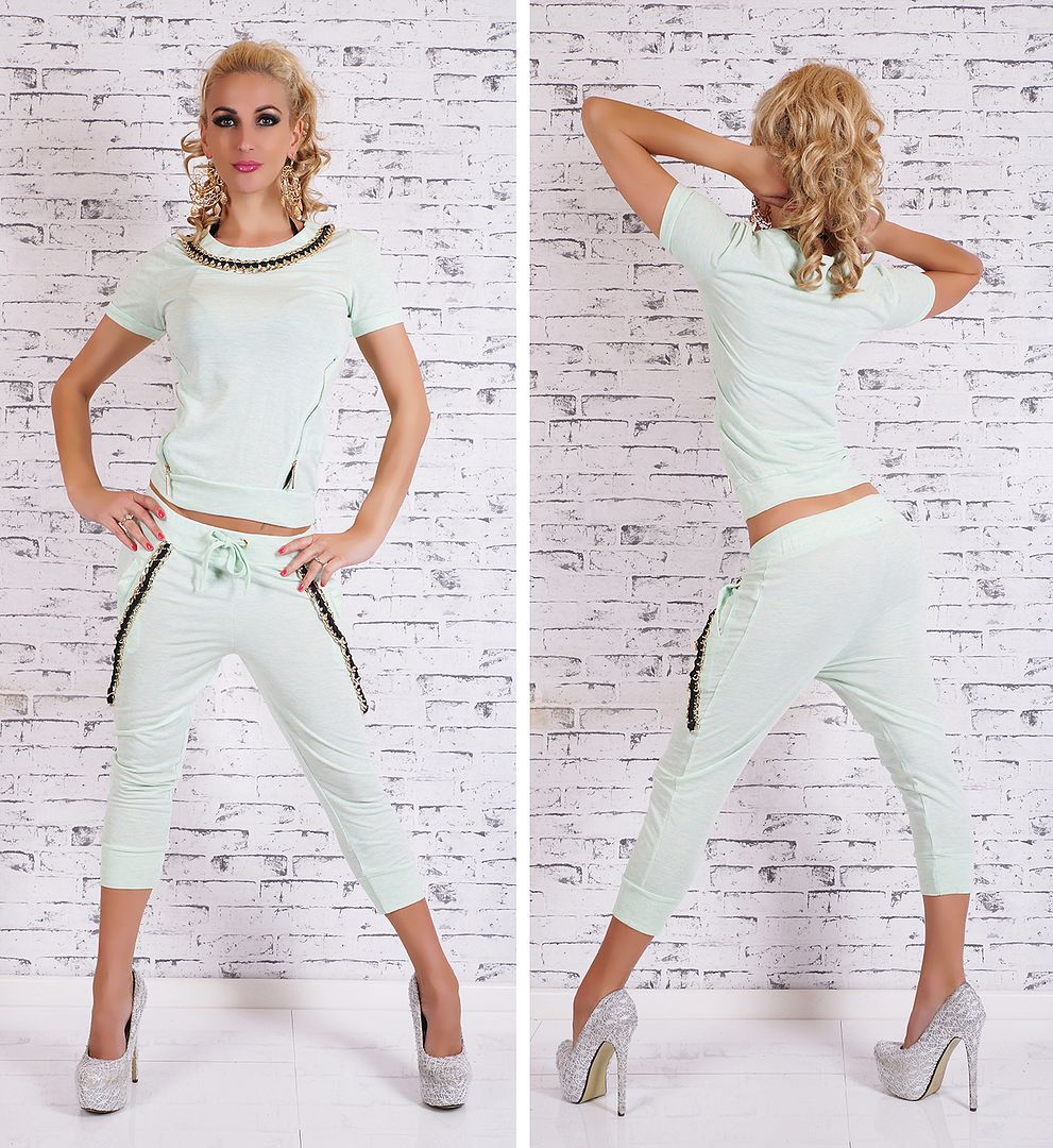 New Women's Capri Tracksuit Jogging's With Gold Chain Leisure Gym Suit ...